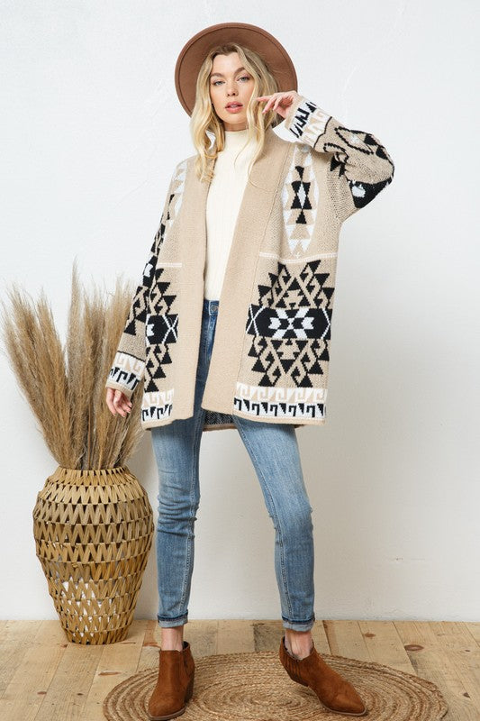 Western Boho Print Long Sleeve Duster Cardigan