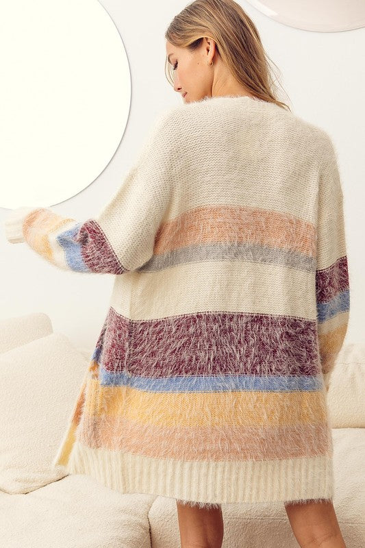 Cozy Eyelash Yarn Open Front Longline Cardigan for Women