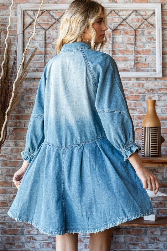 Denim Mini Ruffle Dress