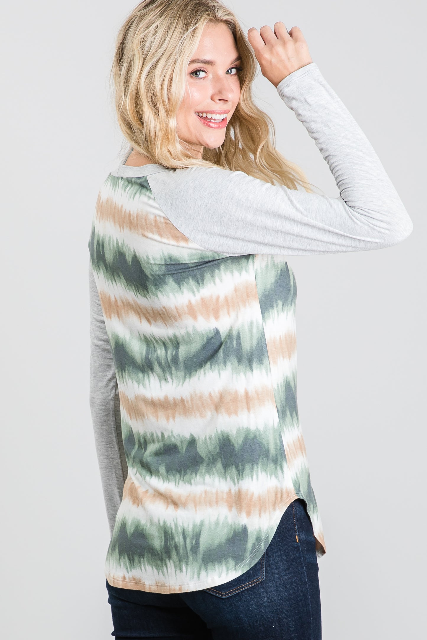 Tie Dye Print Raglan Long Sleeve T-Shirt