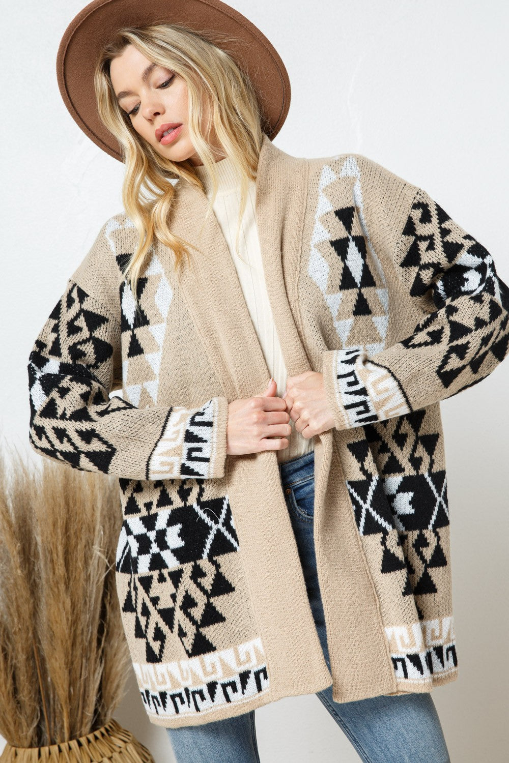 Western Boho Print Long Sleeve Duster Cardigan
