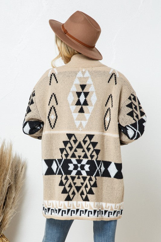 Western Boho Print Long Sleeve Duster Cardigan