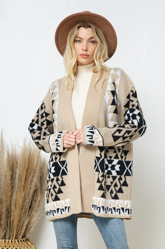 Western Boho Print Long Sleeve Duster Cardigan
