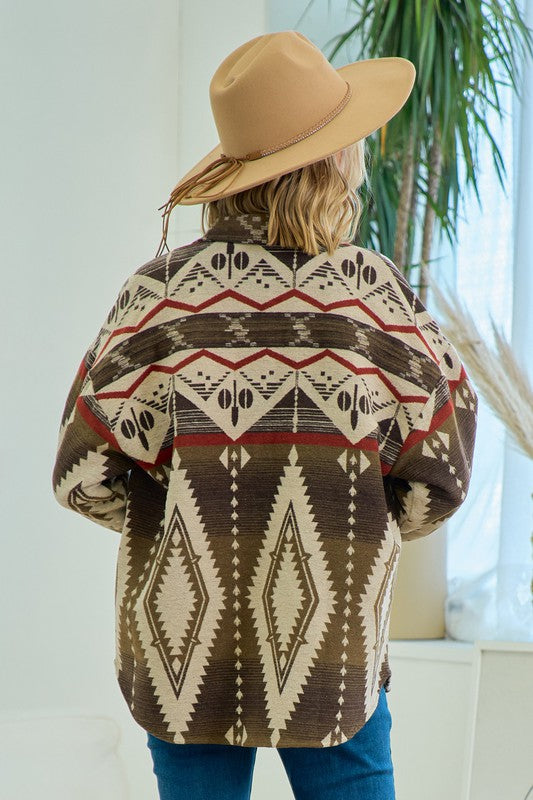 Western Print Button Front Blanket Jacket