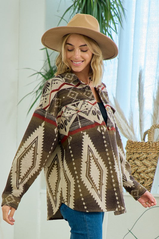 Western Print Button Front Blanket Jacket