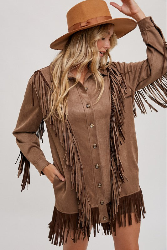 Western Style Fringe Vegan suede jacket
