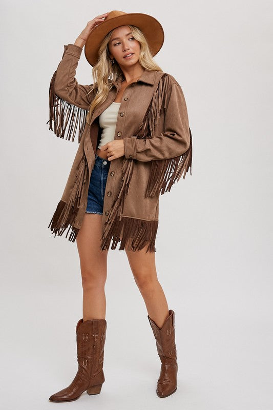 Western Style Fringe Vegan suede jacket