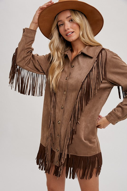Western Style Fringe Vegan suede jacket