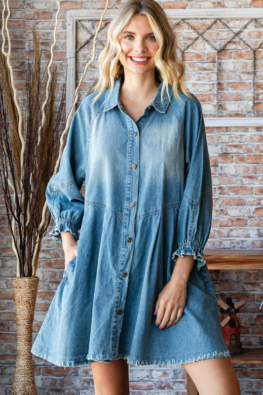 Denim Mini Ruffle Dress
