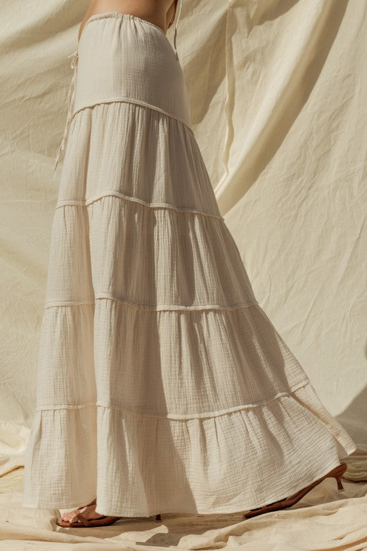 Flowy Tiered Cotton Maxi Skirt