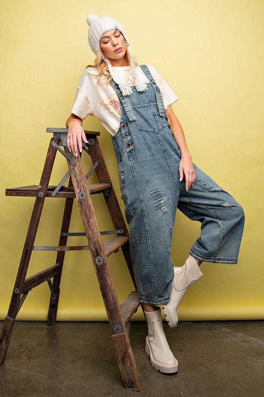 Denim Loose Fit Overalls Jumpsuit