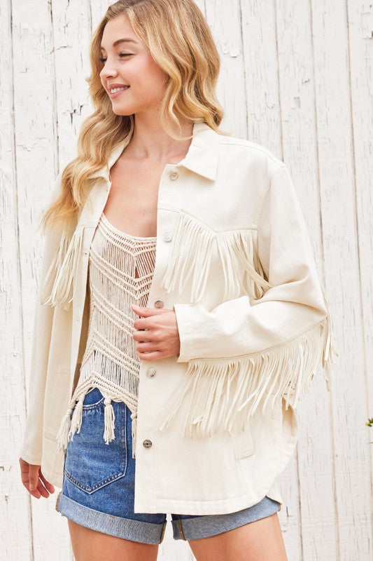 Dolphine Hem Fringe Shacket