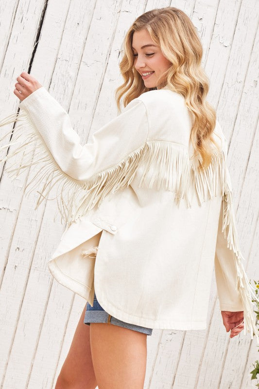 Dolphine Hem Fringe Shacket