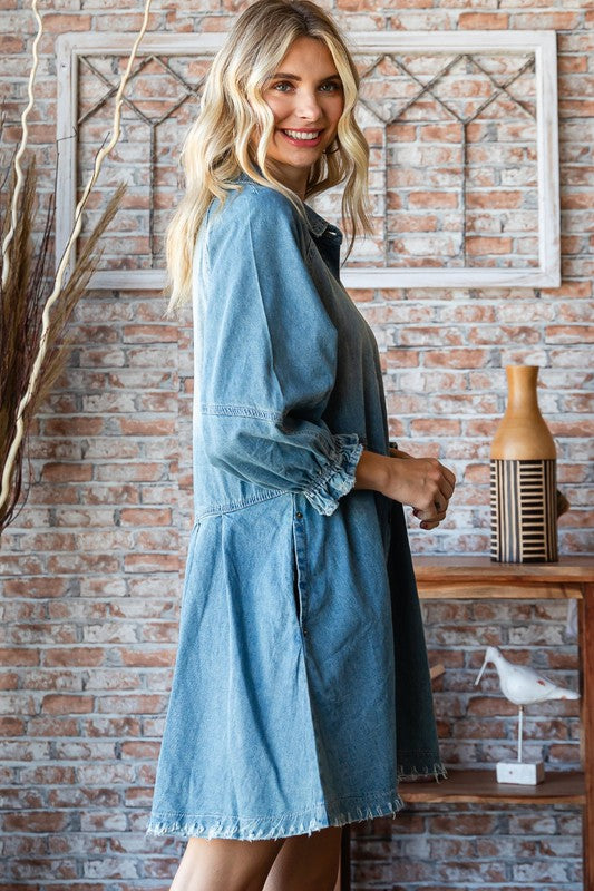 Denim Mini Ruffle Dress