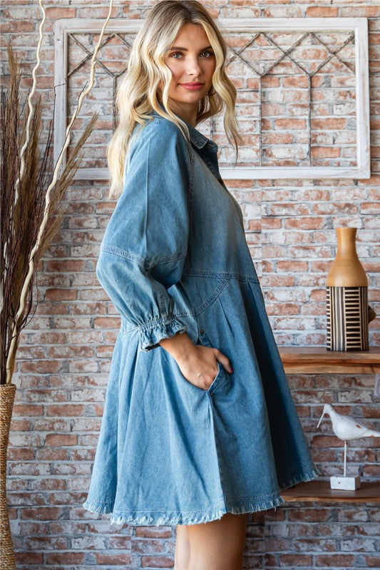 Denim Mini Ruffle Dress