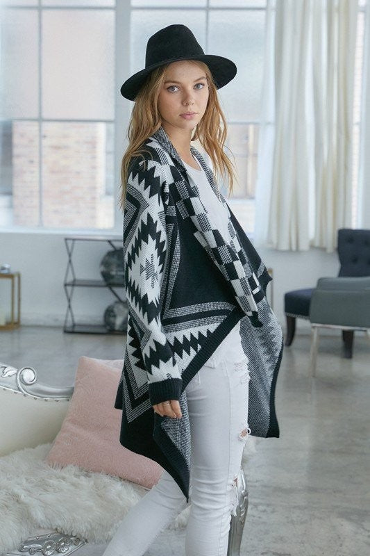 Zig Zag Pattern Poncho Sweater Cardigan