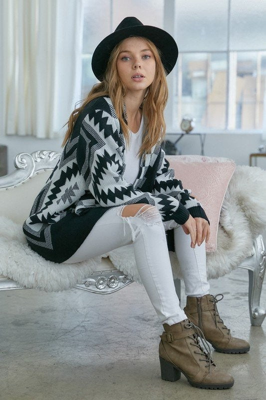 Zig Zag Pattern Poncho Sweater Cardigan