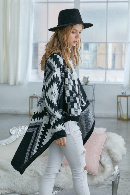 Zig Zag Pattern Poncho Sweater Cardigan