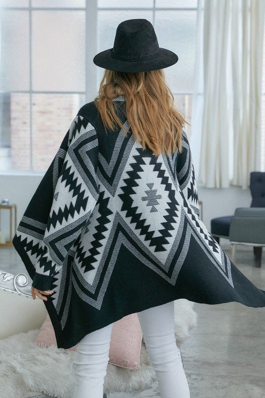 Zig Zag Pattern Poncho Sweater Cardigan