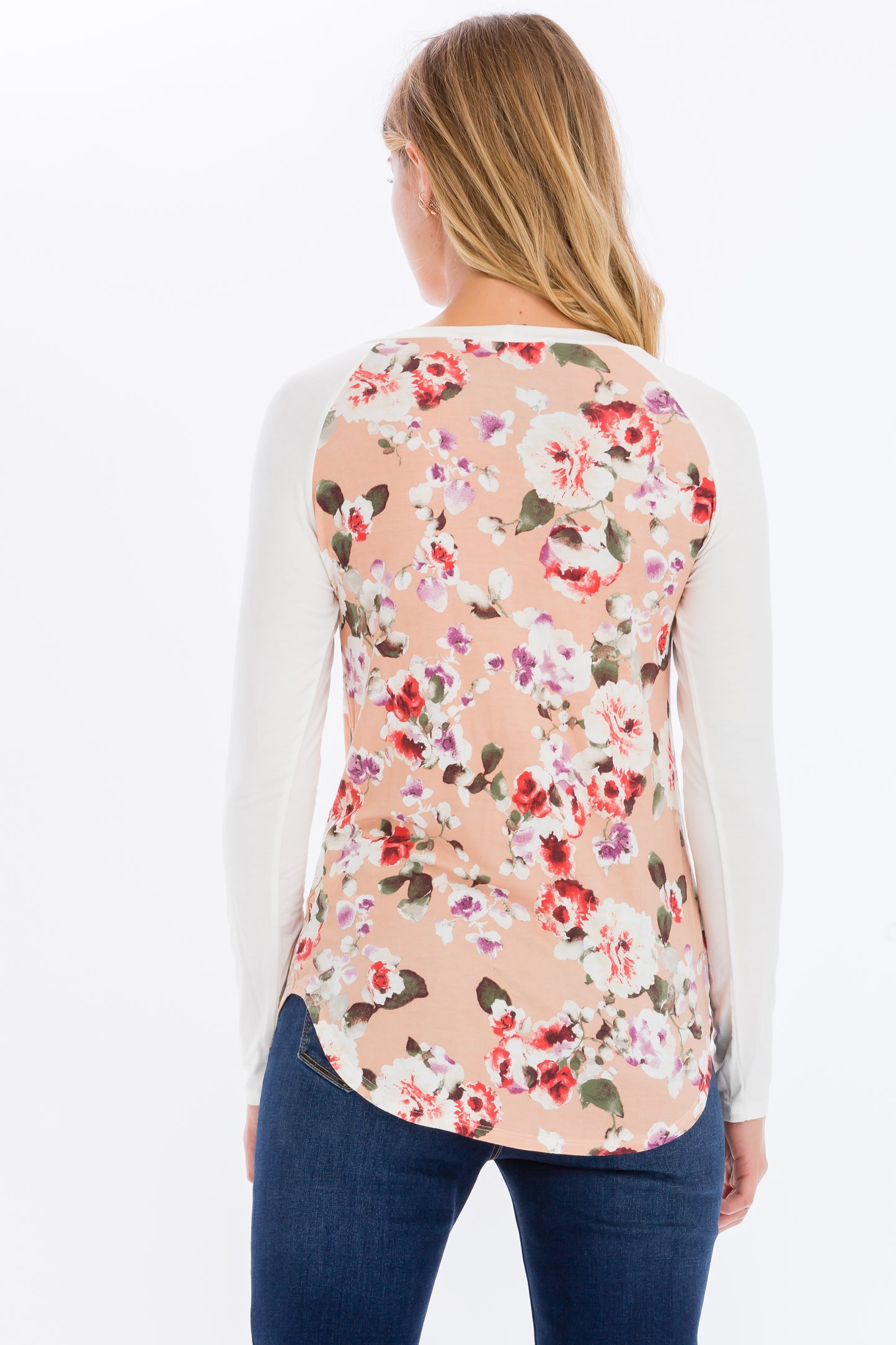 Printed Raglan Long Sleeve Crew Neck Top