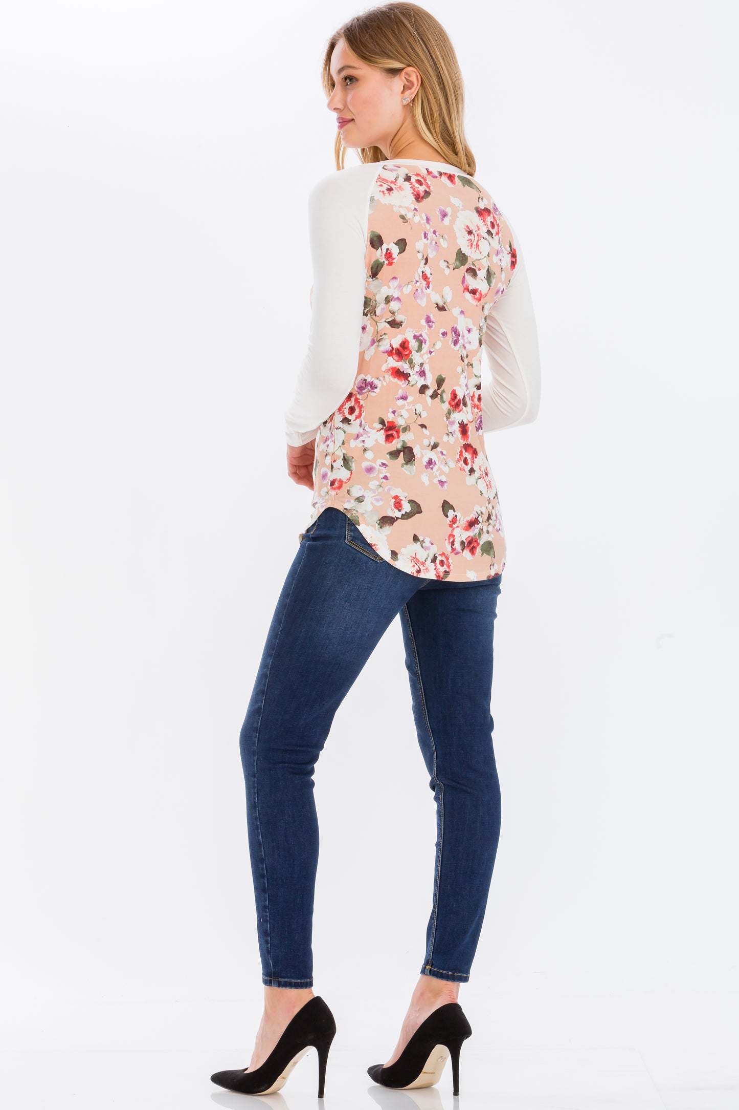 Printed Raglan Long Sleeve Crew Neck Top