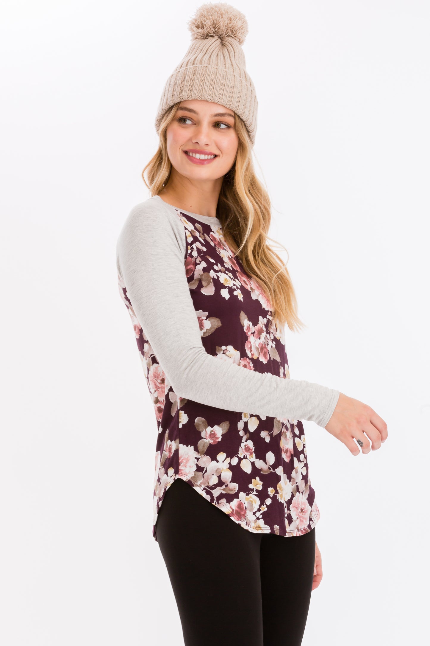 Contrast Color Printed Raglan Sleeve T-Shirt