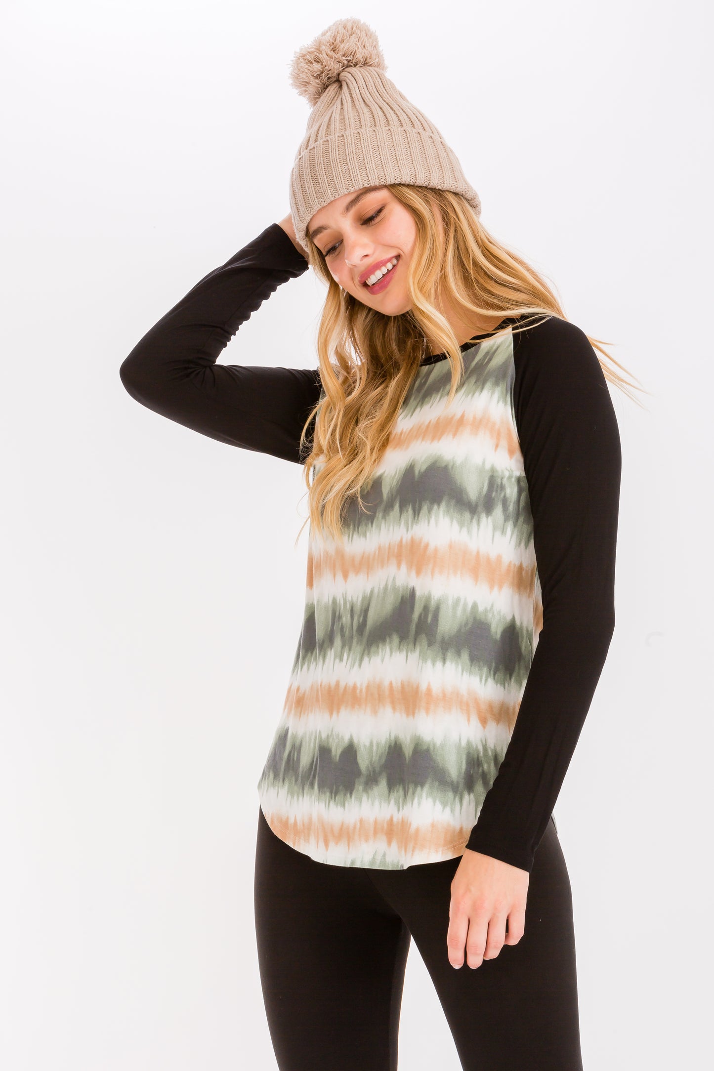 Tie Dye Print Raglan Long Sleeve T-Shirt