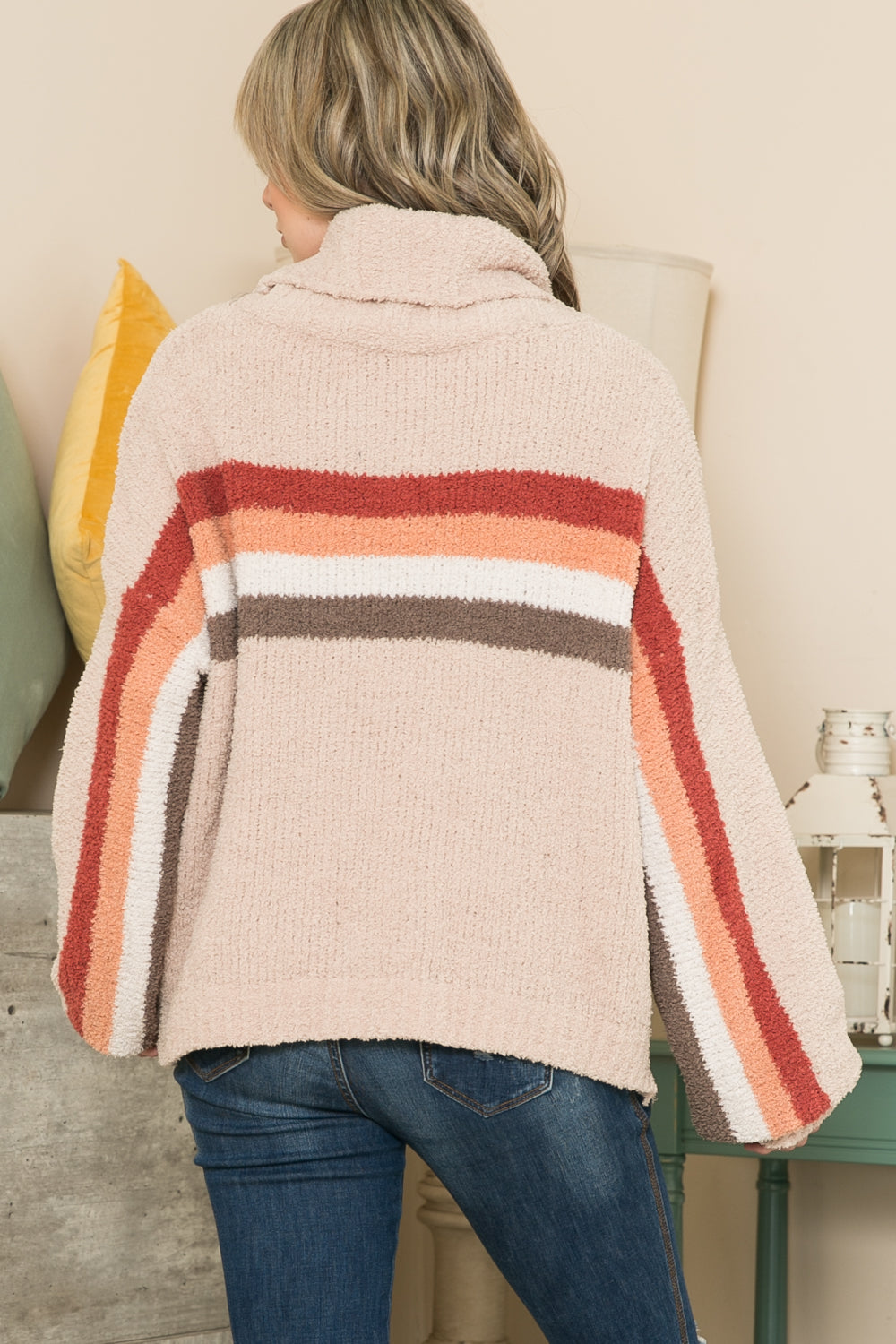 Warm & Cozy Striped Turtleneck Knit Pullover Sweater for Women