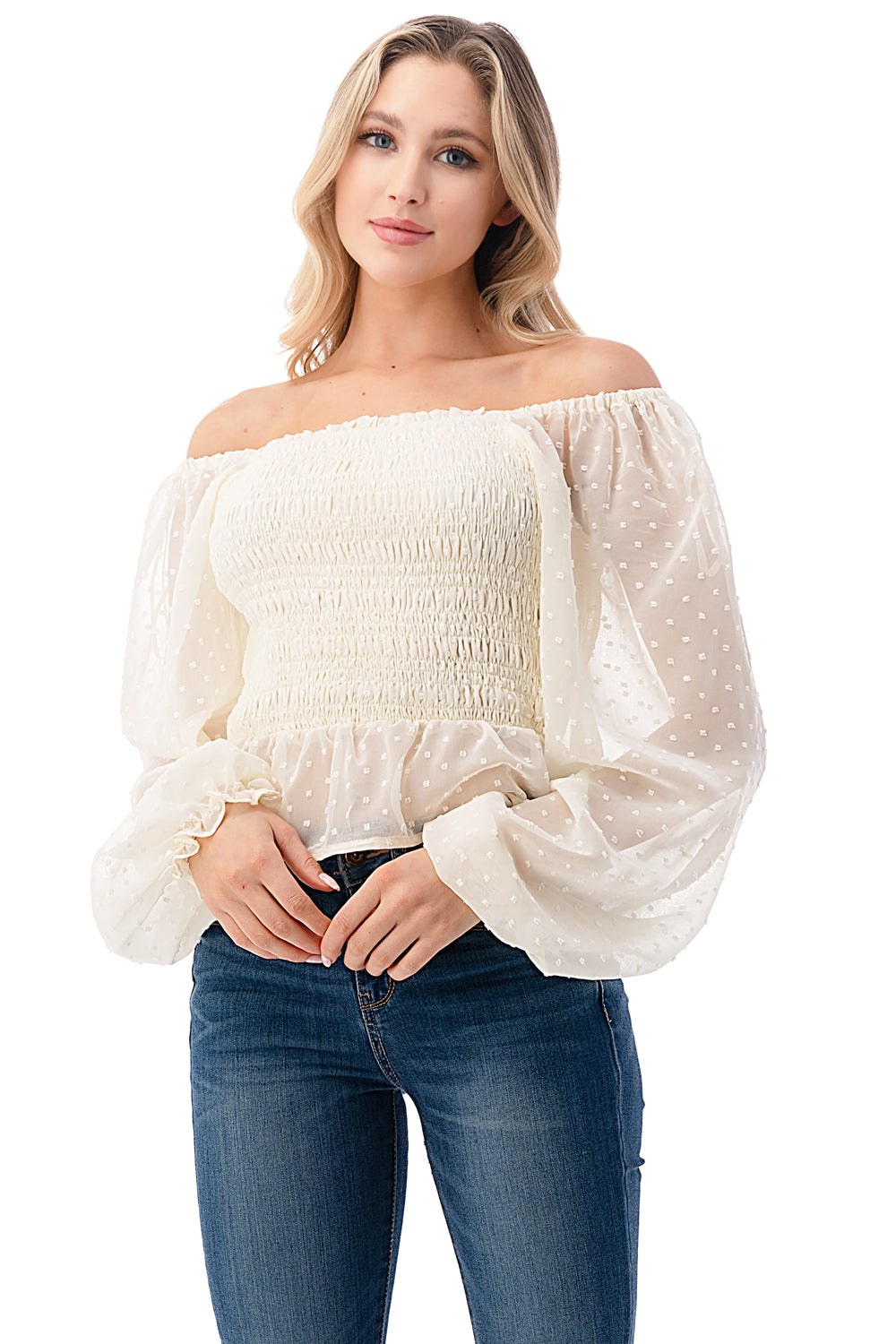 Peplum Peasant Crop Top with Bubble Puffed Sleeve