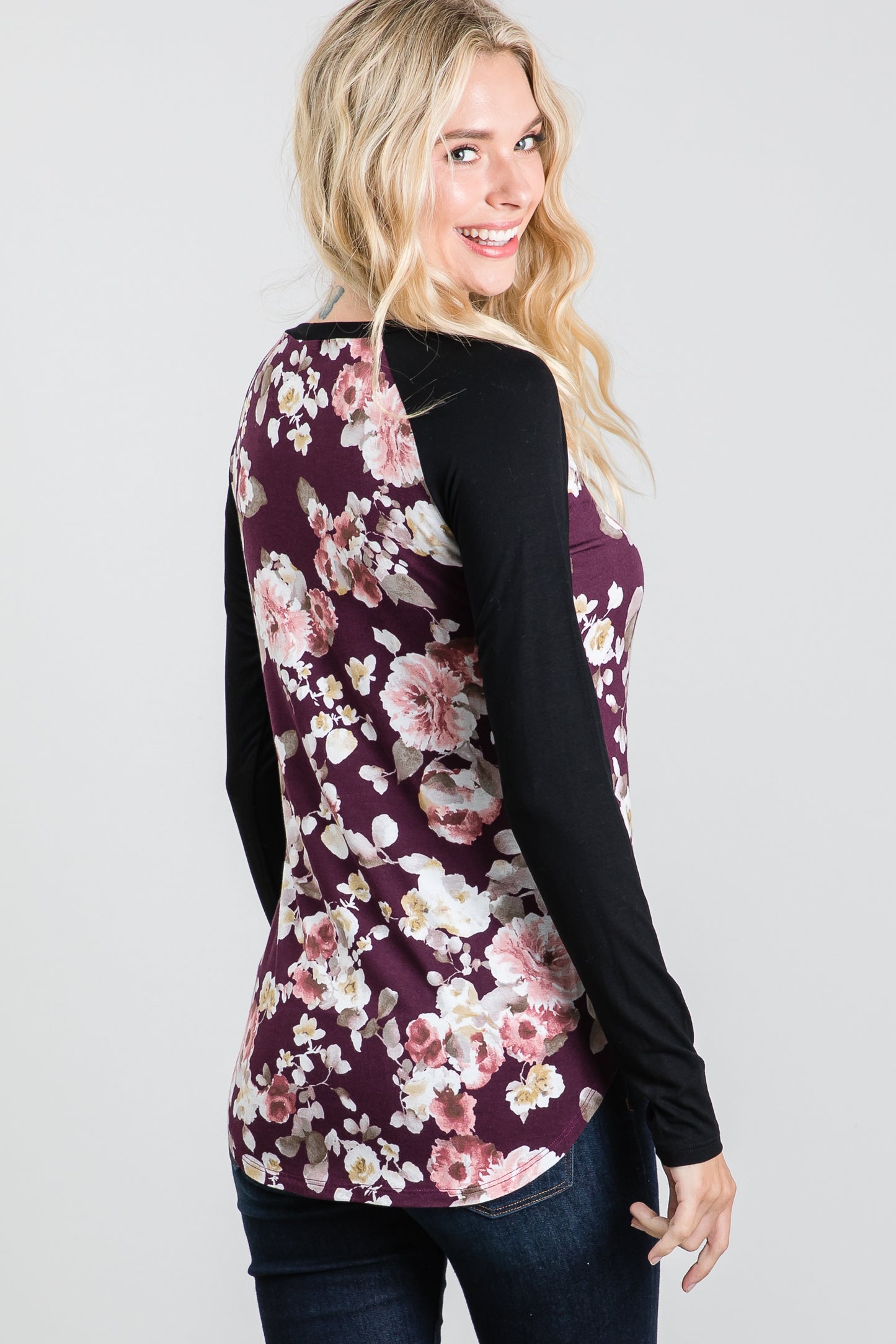 Contrast Color Printed Raglan Sleeve T-Shirt