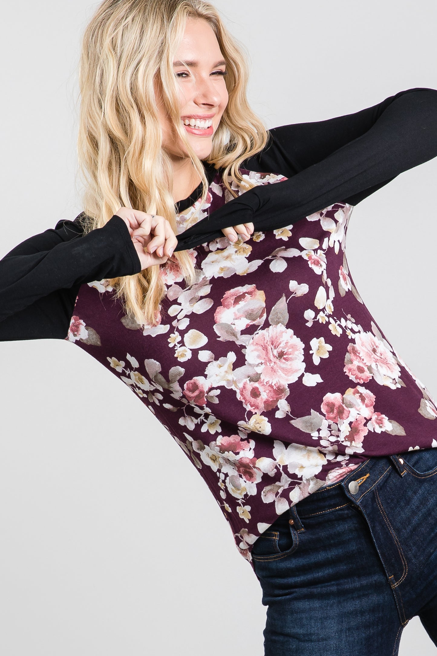 Contrast Color Printed Raglan Sleeve T-Shirt