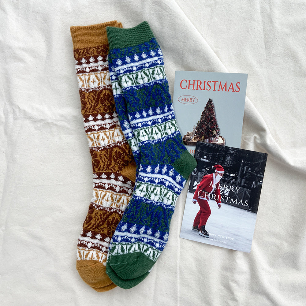 Fair Isle Print Merino Wool Crew Socks by Alice and Me